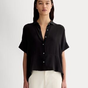 Everlane Women's Boxy Shirt in Washable Silk Blouse in Black, Size 14